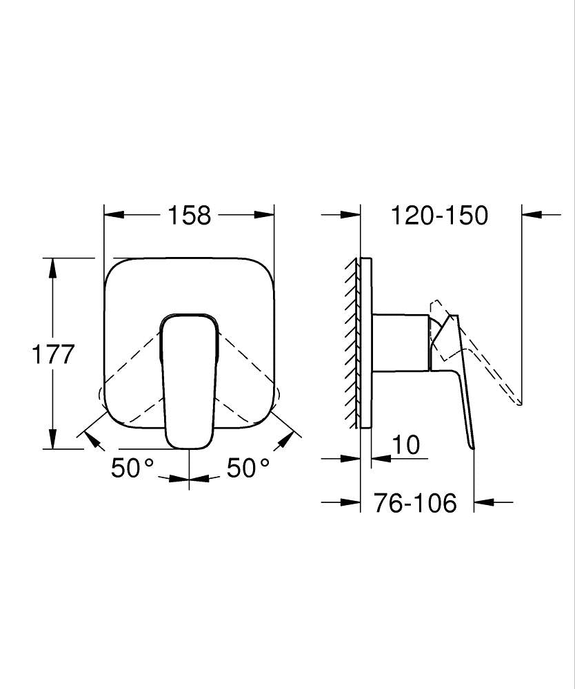 Grohe Cubeo Einhand-Brausebatterie 101777, Fertigmontageset für Rapido SmartBox (matt black)