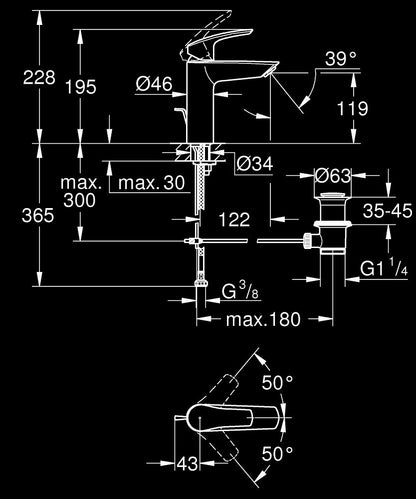Grohe Eurosmart Einhand-Waschtischbatterie 23322, M-Size, mit Zugstangen-Ablaufgarnitur (matt black)