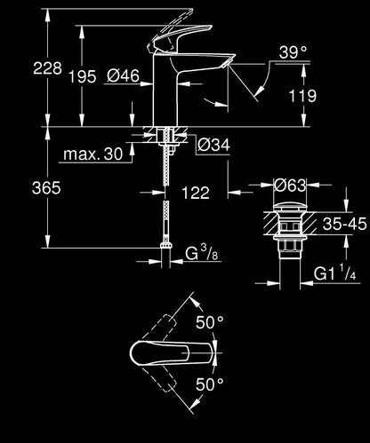 Grohe Eurosmart Einhand-Waschtischbatterie 23923, M-Size, mit Push-open Ablaufgarnitur (chrom)