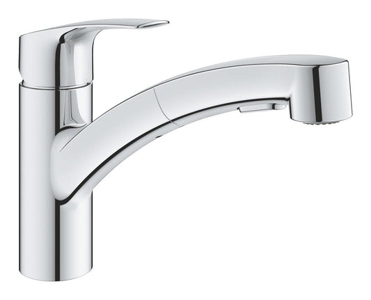 Grohe Eurosmart Einhand-Spültischbatterie 101232, Vor-Fenster-Montage, flacher Auslauf, herausziehbare Spülbrause (chrom)