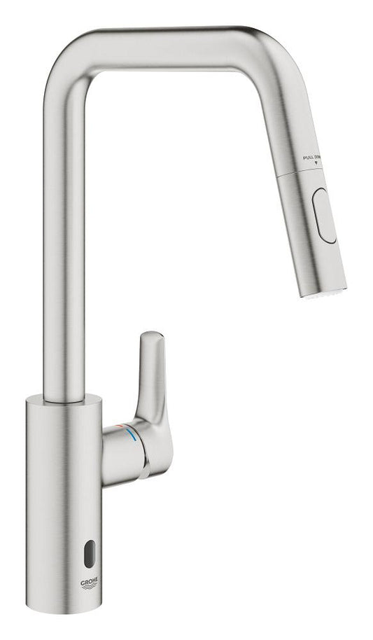 Grohe Eurosmart Hybrid-Spültischbatterie 1012350 mit Infrarot-Elektronik und herausziehbarem Auslauf (supersteel)