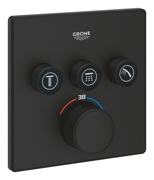 Grohe Grohtherm SmartControl Unterputz-Thermostat mit 3 Ventilen 102167, Fertigmontageset für Rapido SmartBox, eckig (phantom black)