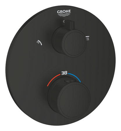 Grohe Grohtherm Thermostat-Brausebatterie 102208 mit integrierter 2-Wege-Umstellung, Fertigmontageset für Rapido SmartBox, rund (matt black)