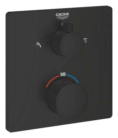 Grohe Grohtherm Thermostat-Brausebatterie 102209 mit integrierter 2-Wege-Umstellung, Fertigmontageset für Rapido SmartBox, eckig (matt black)