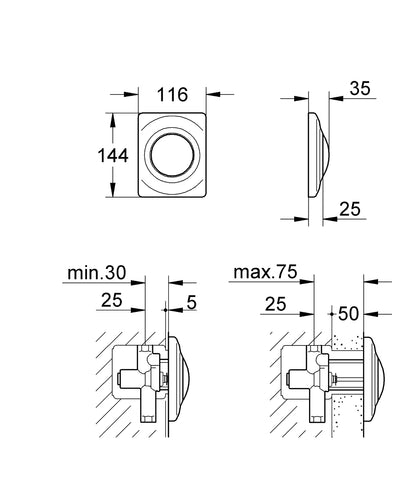 GROHE Surf Urinal-Betätigungsplatte 37018 mit Druckknopfbetätigung (mattchrom)