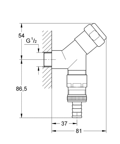 GROHE WAS Anschlussventil 41015 1/2" mit Schlauchplatzsicherung (chrom)