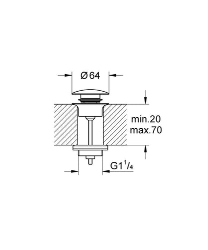 GROHE Ablaufgarnitur 65807 mit Druckstopfen für Waschtische mit Überlauf (hard graphite gebürstet)