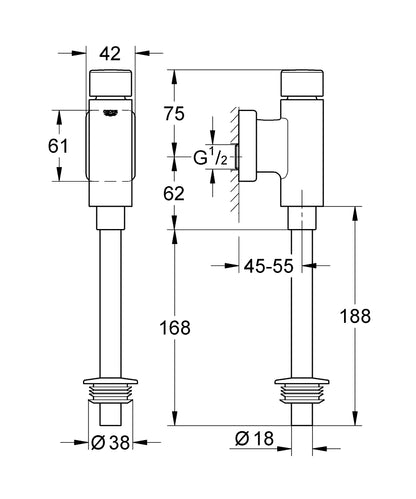 Grohe Rondo Urinal-Druckspüler 37339 mit integrierter Vorabsperrung (chrom)