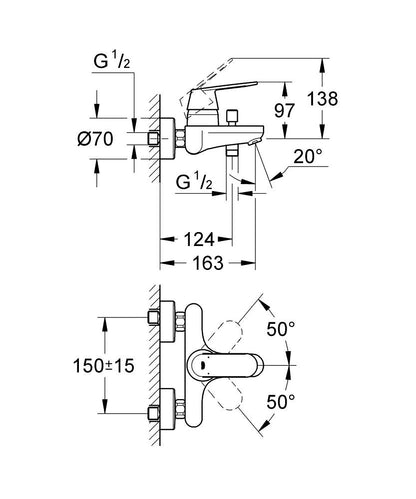 Grohe Eurosmart Cosmopolitan Einhand-Wannenbatterie 32831, Wandmontage (chrom)