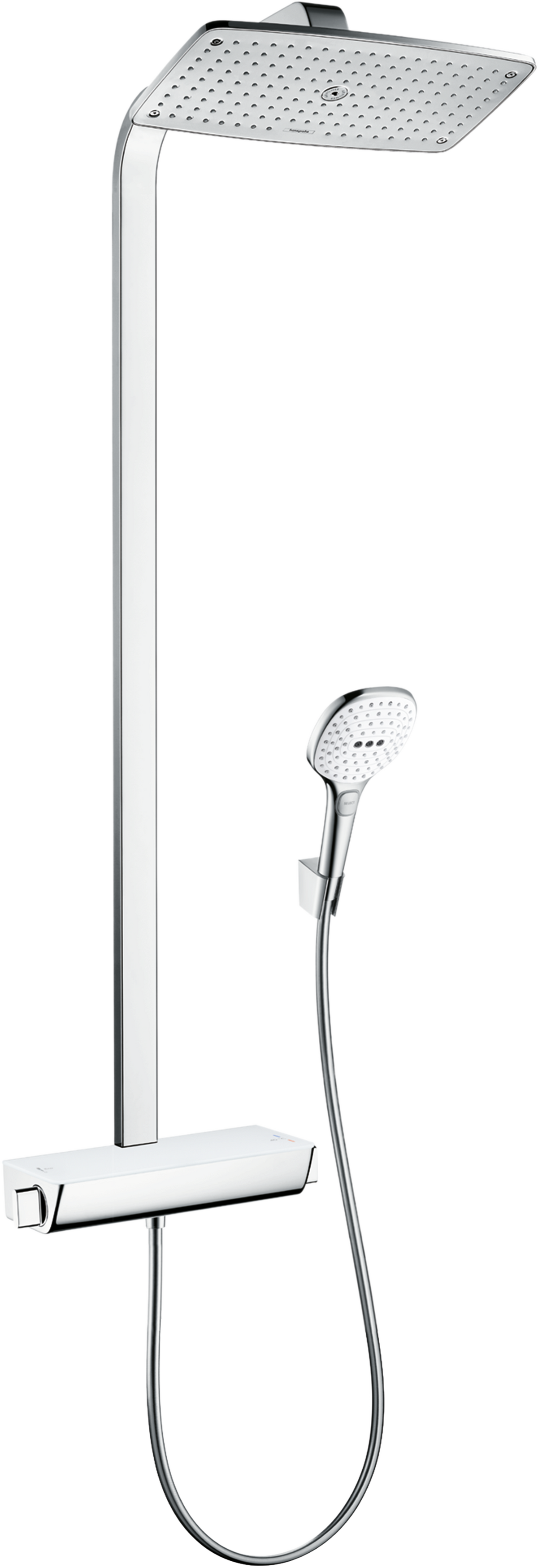 Hansgrohe Showerpipe Raindance Select mit Kopfbrause Raindance E 360 Air 1jet und Brausethermostat Ecostat Select (chrom)