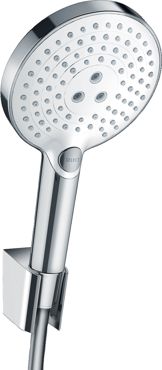 Hansgrohe Raindance Select S 120 Brauseset mit Porter'S Brausehalter und Brauseschlauch 1600 mm (weiß/chrom)