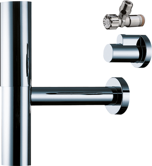Hansgrohe Flowstar Designsiphon komplett mit 2 Eckventilen und Schubern (chrom)