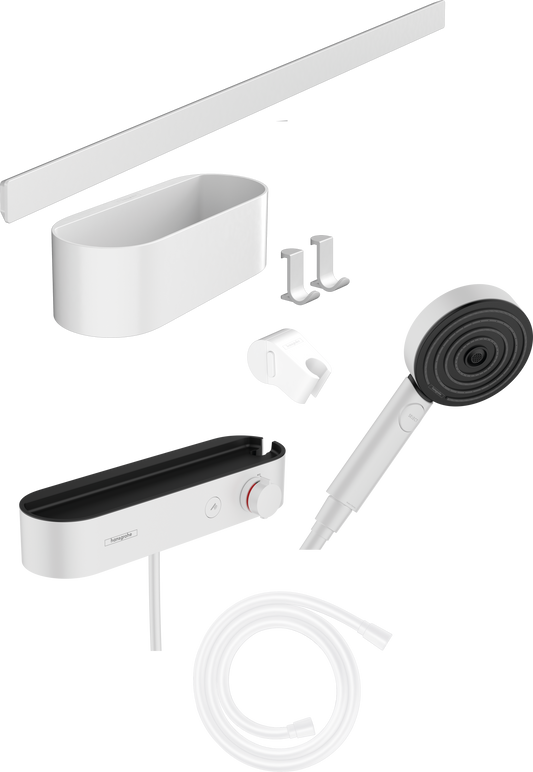Hansgrohe WallStoris Brausesystem mit Handbrause 105 3jet und Brausethermostat ShowerTablet Select 400 (mattweiß)