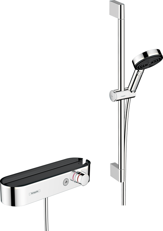 Hansgrohe Pulsify Select S Brausesystem 105 3jet Relaxation mit Brausethermostat ShowerTablet Select 400 und Brausestange 65 cm (chrom)