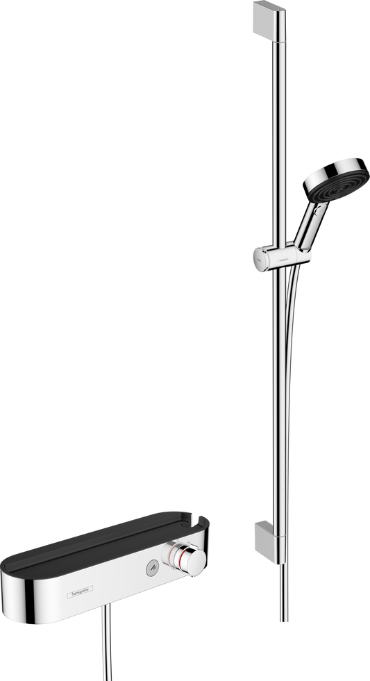 Hansgrohe Pulsify Select S Brausesystem 105 3jet Relaxation mit Brausethermostat ShowerTablet Select 400 und Brausestange 90 cm (chrom)