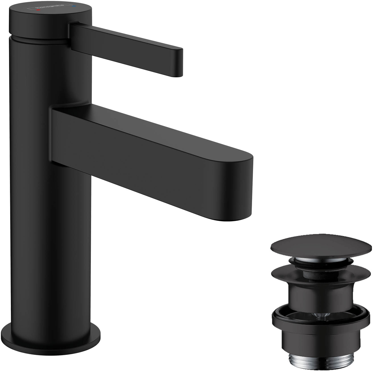 Hansgrohe Finoris Waschtischmischer 100 mit Push-Open Ablaufgarnitur (mattschwarz)