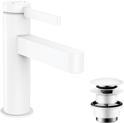Hansgrohe Finoris Waschtischmischer 100 mit Push-Open Ablaufgarnitur (mattweiß)