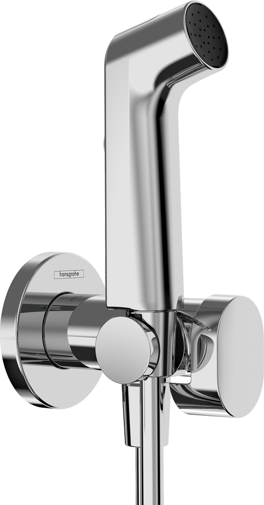 Hansgrohe Bidette S Handbrause für Warmwasser mit Brauseschlauch 1250 mm und Absperrventil (chrom)