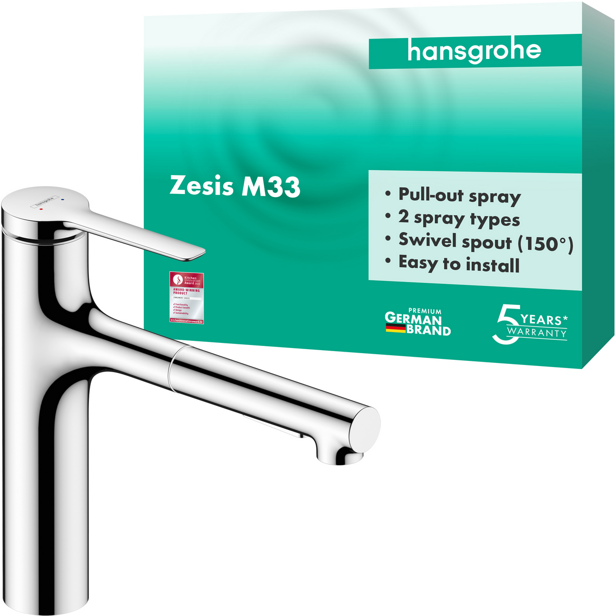 Hansgrohe Zesis M33 Spültischmischer 160 2jet mit Ausziehbrause (chrom)