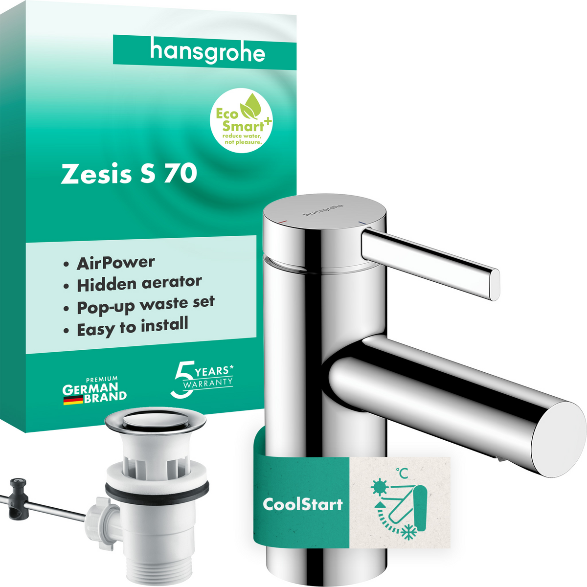 Hansgrohe Zesis S Waschtischmischer 70 CoolStart mit Zugstangen-Ablaufgarnitur (chrom)