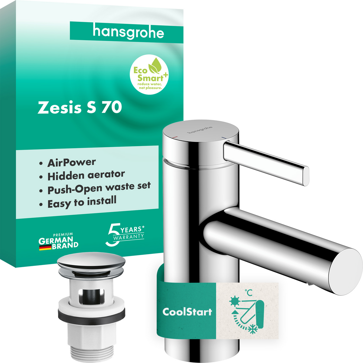 Hansgrohe Zesis S Waschtischmischer 70 CoolStart mit Push-Open Ablaufgarnitur (chrom)