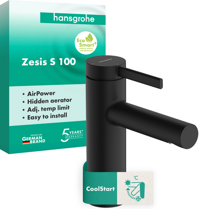 Hansgrohe Zesis S Waschtischmischer 100 CoolStart mit Zugstangen-Ablaufgarnitur (mattschwarz)