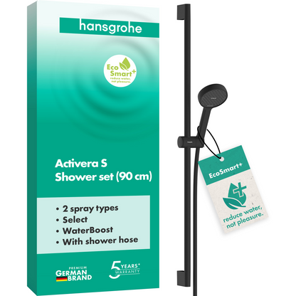 Hansgrohe Activera Select S 95 2jet EcoSmart+ Brauseset mit Booster, Brausestange 959 mm (mattschwarz)