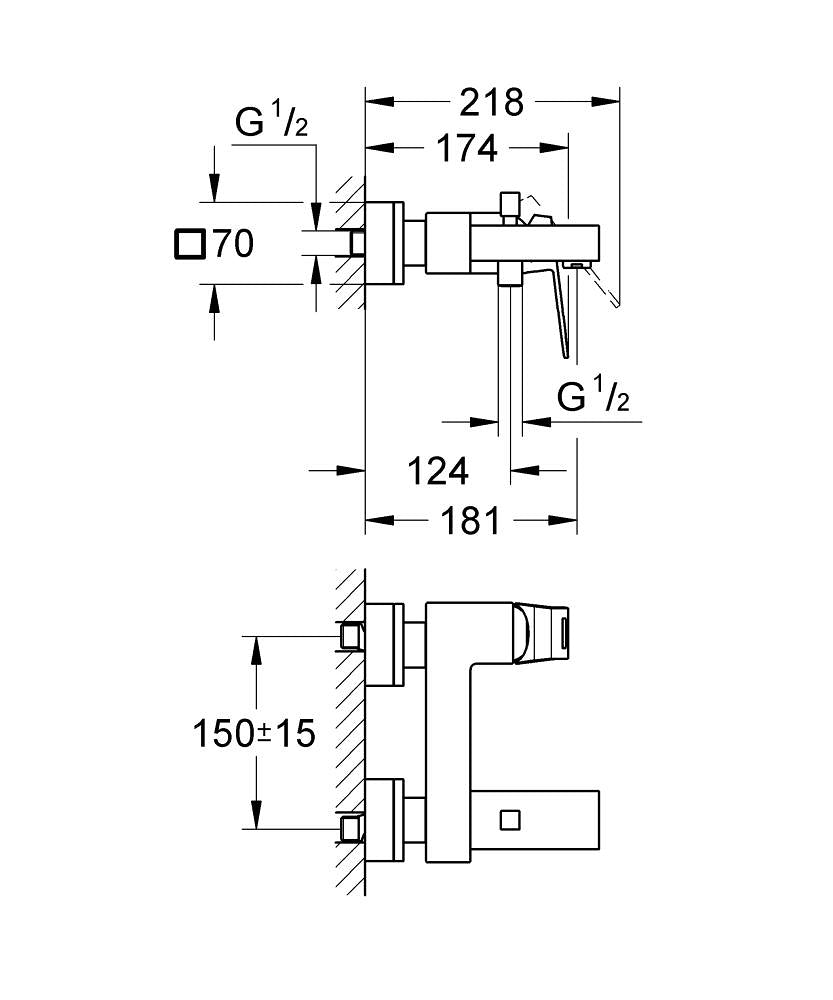 Grohe Eurocube Einhand-Wannenbatterie 23140, Wandmontage, eigensicher (chrom)
