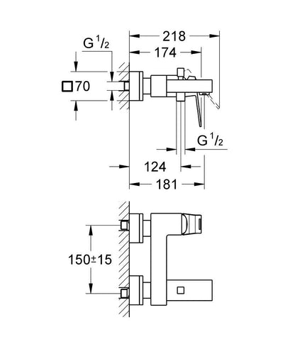 Grohe Eurocube Einhand-Wannenbatterie 23140, Wandmontage, eigensicher (chrom)