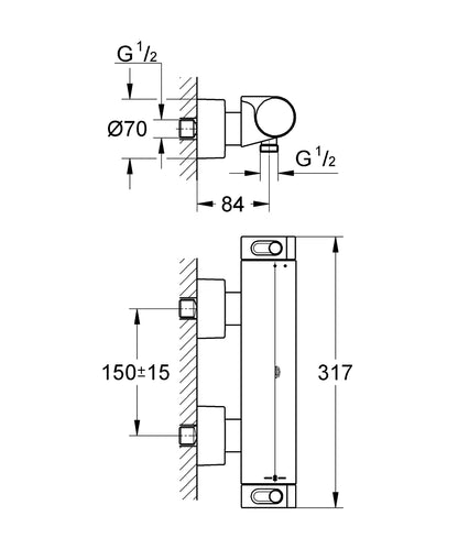 Grohe Grohtherm 2000 Thermostat-Brausebatterie 34169, Wandmontage (chrom)