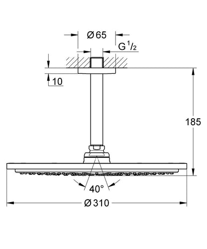 Grohe Rainshower Cosmopolitan 310 Kopfbrause-Set 26067, Deckenauslass 142 mm, 1 Strahlart, 8 l/min (warm sunset)