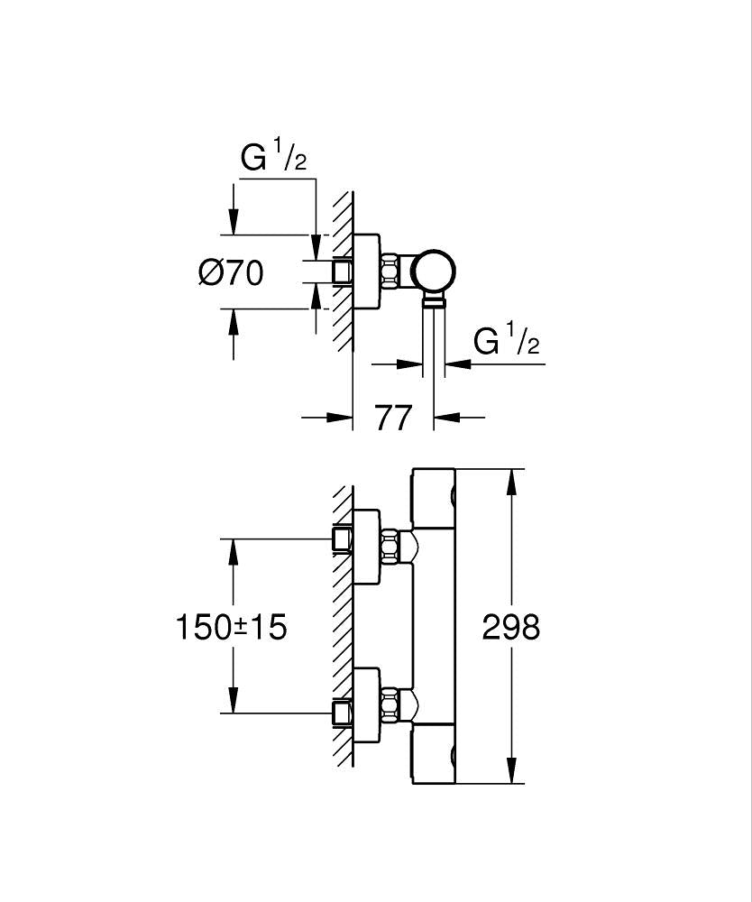 Grohe Grohtherm 800 Cosmopolitan Thermostat-Brausebatterie 34765, Wandmontage (supersteel)