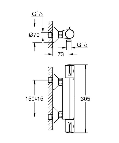 Grohe Grohtherm 800 Thermostat-Brausebatterie 34558, Wandmontage (chrom)