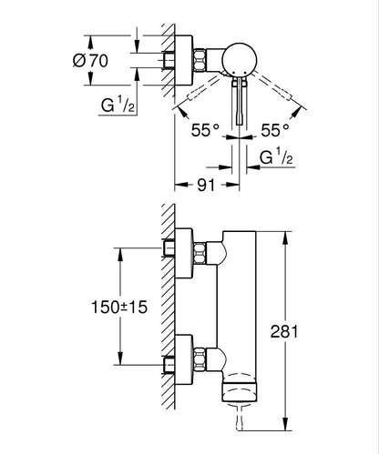 Grohe Essence Einhand-Brausebatterie 25252, Wandmontage, eigensicher (chrom)