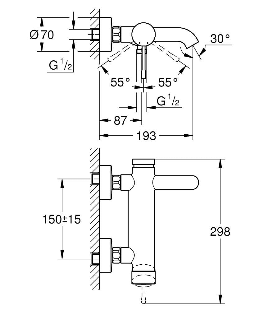 Grohe Essence Einhand-Wannenbatterie 25250, Wandmontage (warm sunset gebürstet)