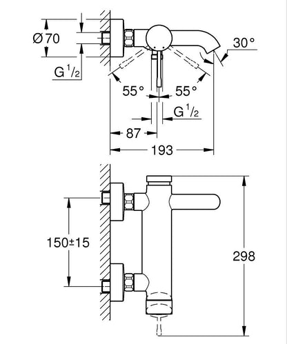 Grohe Essence Einhand-Wannenbatterie 25250, Wandmontage (warm sunset gebürstet)