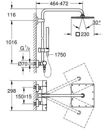 Grohe Euphoria System 230 Duschsystem 26187 mit Thermostatbatterie für die Wandmontage (chrom)