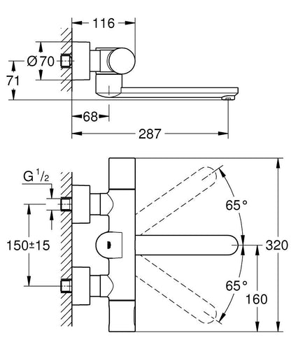 Grohe Eurosmart CE Infrarot-Elektronik für Waschtisch-Wandarmatur 36332 mit Thermostat, Auslauf 219 mm (chrom)