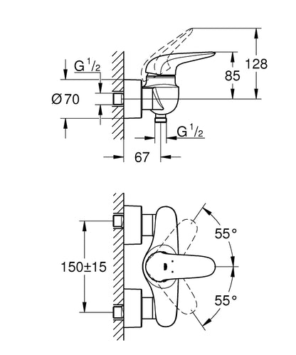 Grohe Eurostyle Einhand-Brausebatterie 23722, Wandmontage (chrom)