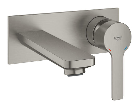 Grohe Lineare 2-Loch-Waschtischbatterie 19409, Wandmontage, Fertigmontageset, Ausladung 149 mm (supersteel)