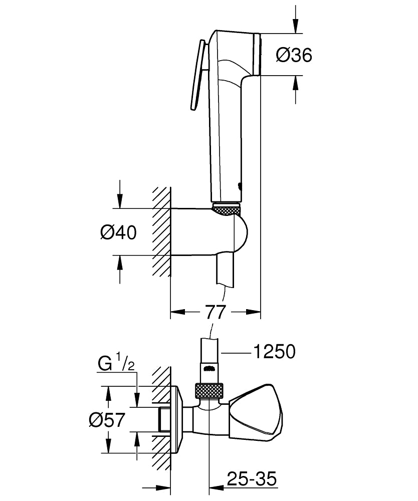 GROHE Tempesta-F Trigger Spray 30 Wandhalterset 27514 mit Absperrventil, Schlauch 1,25 m (chrom)