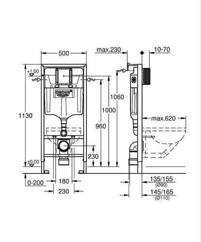 Grohe Rapid SL 2-in-1 Set für WC 38536, 1,13 m Bauhöhe, mit Wandwinkel