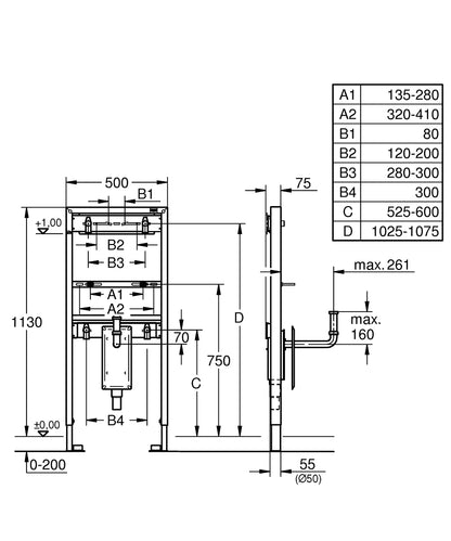 Grohe Rapid SL Element für Waschtisch 38625, 1,13 m Bauhöhe, mit Unterputz-Geruchverschluss