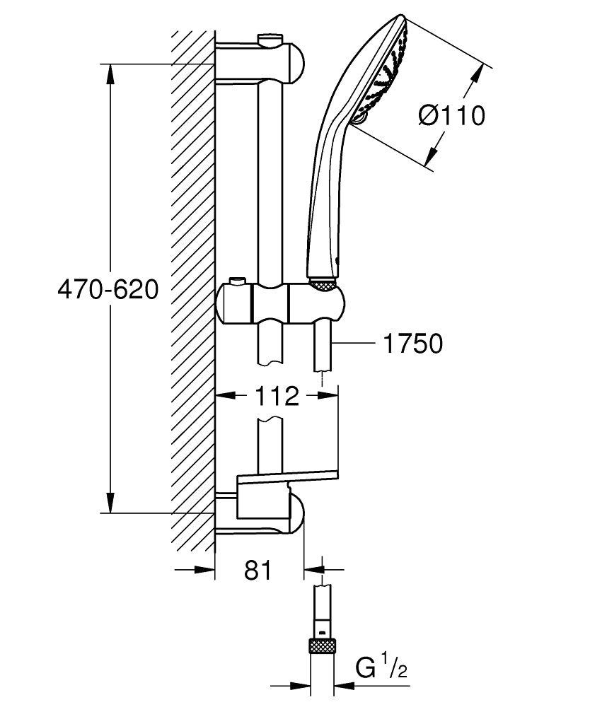 Grohe Euphoria 110 Massage Brausestangenset 600 mm mit Ablage, 16,6 l/min (chrom)