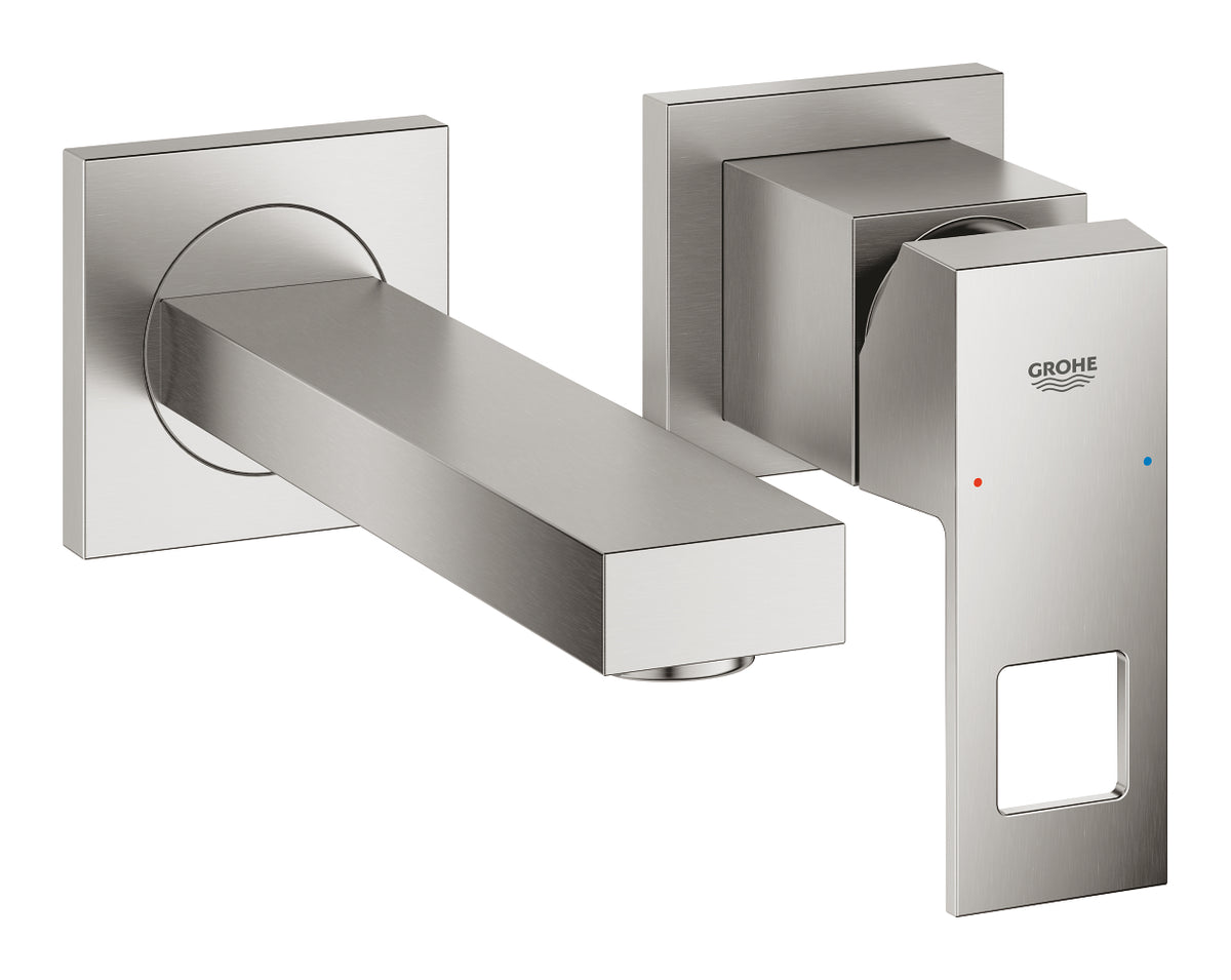 Grohe Eurocube 2-Loch-Waschtischbatterie 19895, Wandmontage, Fertigmontageset, Ausladung 171 mm (supersteel)