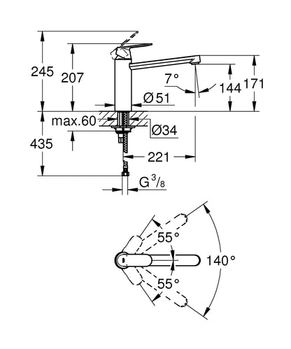 Grohe Eurosmart Cosmopolitan Einhand-Spültischbatterie 30193, mittelhoher Auslauf (chrom)