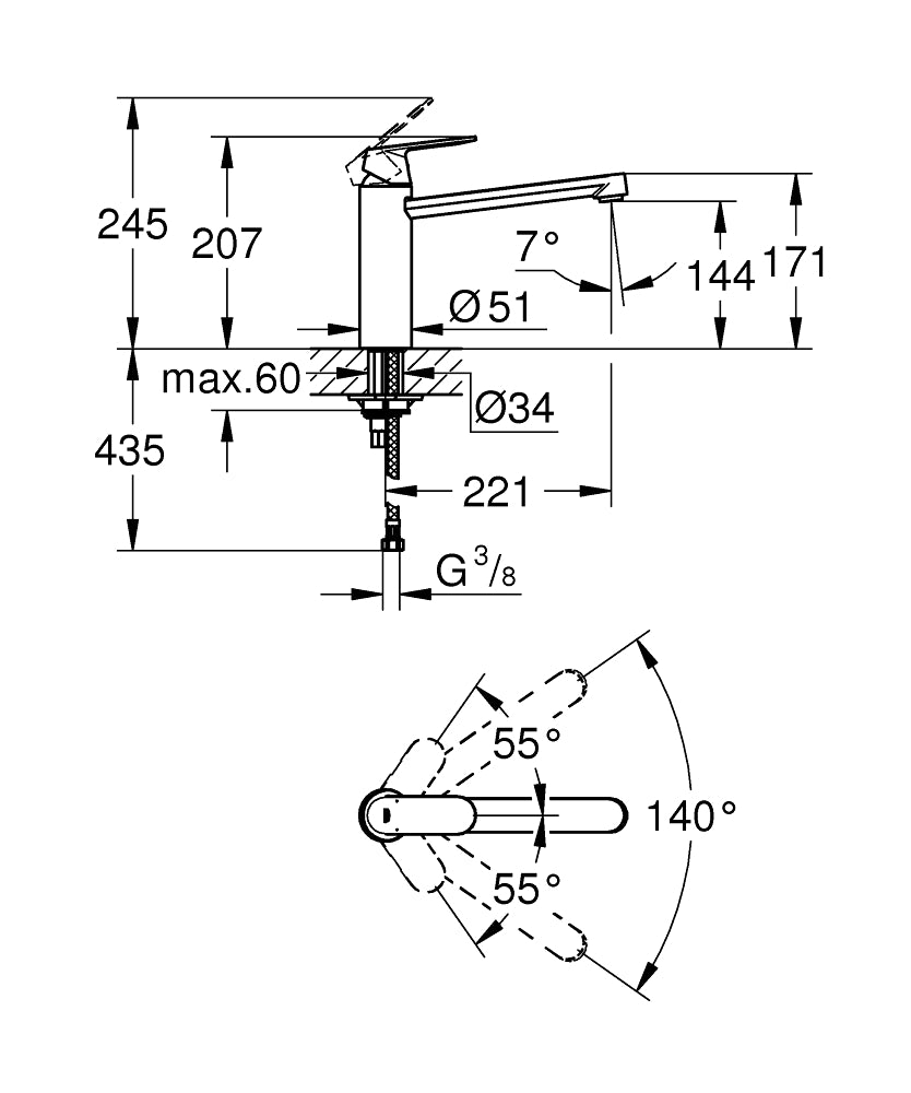 Grohe Eurosmart Cosmopolitan Einhand-Spültischbatterie 30193, mittelhoher Auslauf (supersteel)