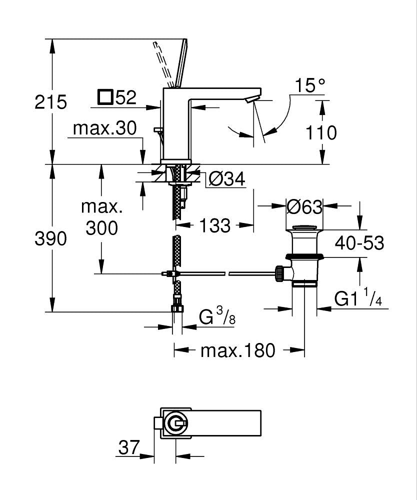 Grohe Eurocube Joy Einhand-Waschtischbatterie 23657, M-Size, mit Zugstangen-Ablaufgarnitur (chrom)