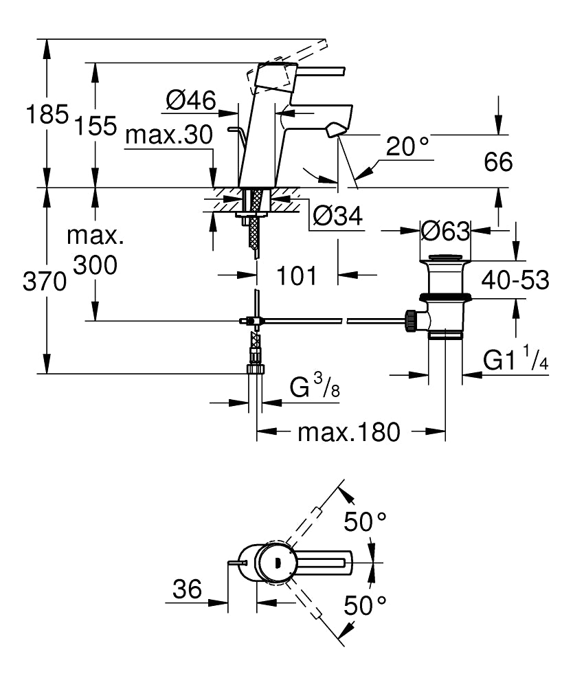 Grohe Concetto Einhand-Waschtischbatterie 32204, S-Size, mit Zugstangen-Ablaufgarnitur (chrom)