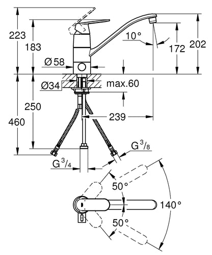 Grohe Eurosmart Cosmopolitan Einhand-Spültischbatterie 31161, flacher Auslauf, mit Vorabsperrung (chrom)